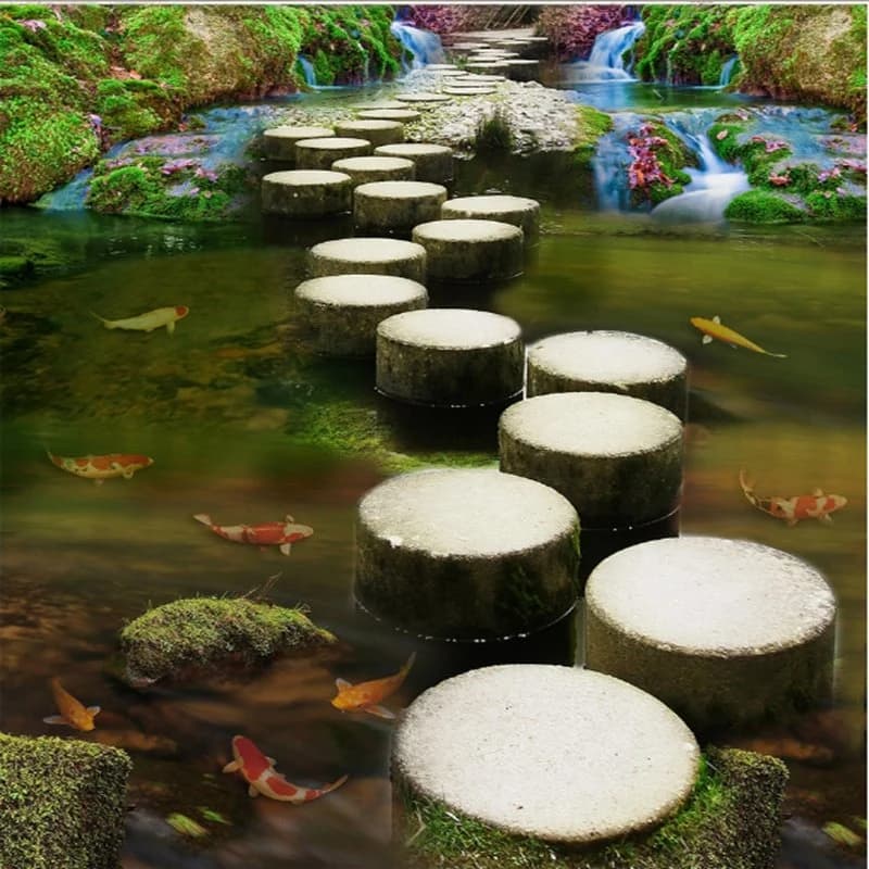Natural Stone Path Through the River Pattern Waterproof Splicing 3D Floor Murals by BeddingInn