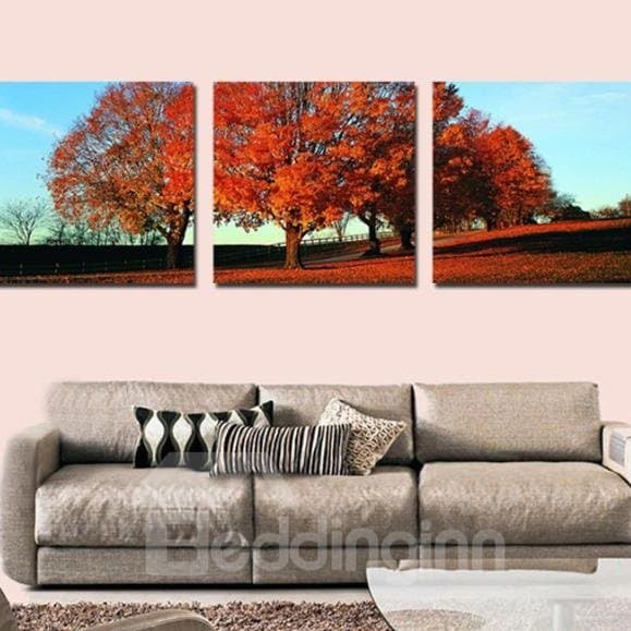 New Arrival Beautiful Red Trees Print 3-piece Cross Film Wall Art Prints by BeddingInn