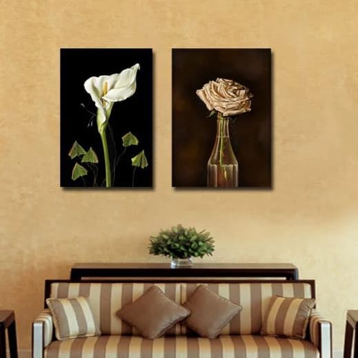 New Arrival Beautiful White Calla and Beige Rose Print 2-piece Cross Film Wall Art Prints by BeddingInn