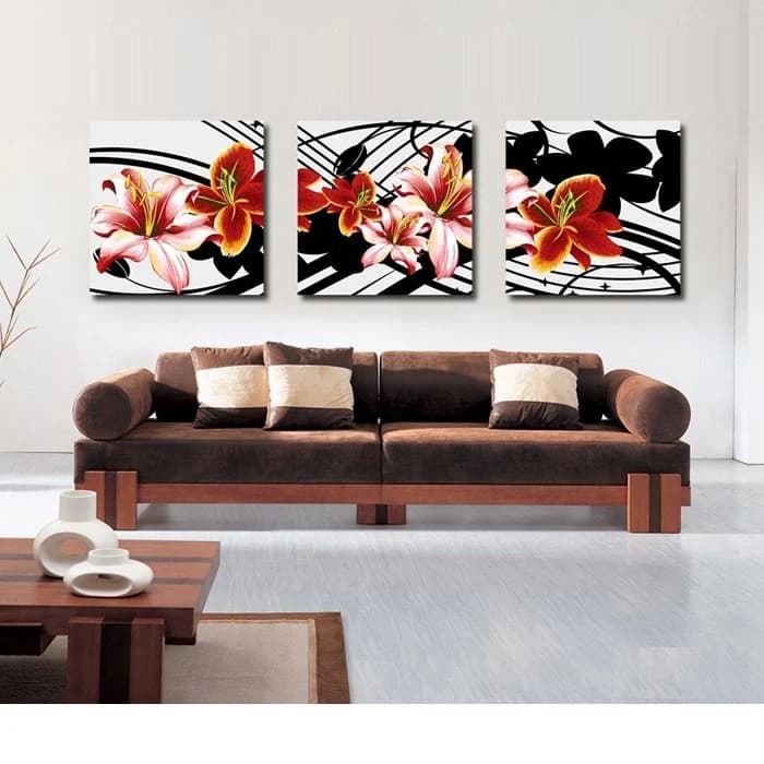 New Arrival Blooming Red and Pink Flowers and Geometric Figure Canvas Wall Prints by BeddingInn