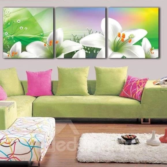 New Arrival Lovely Lily Flowers Print 3-piece Cross Film Wall Art Prints by BeddingInn