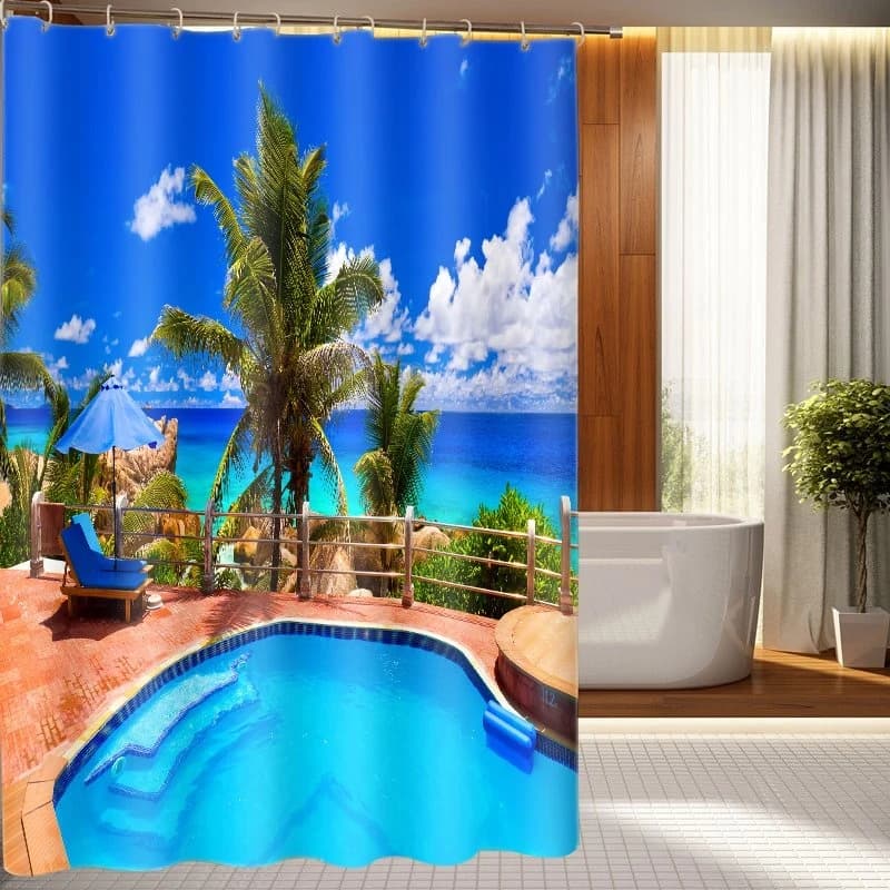 New Arrival Tranquil Swimming Pool Pattern 3D Shower Curtain by BeddingInn
