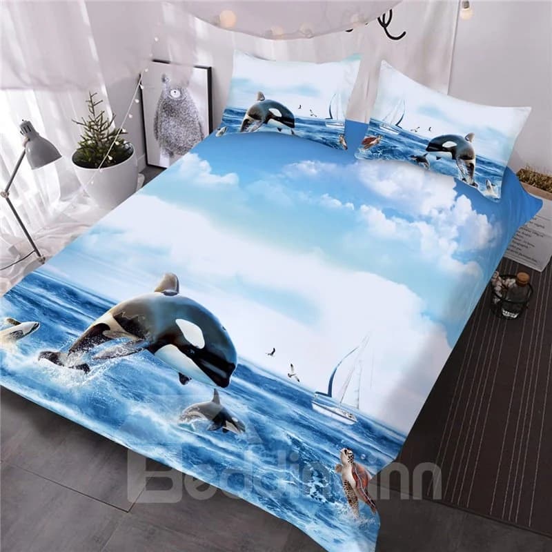 Orcinus Orca Printed 3-Piece 3D Comforter Set/Bedding Set Blue by BeddingInn