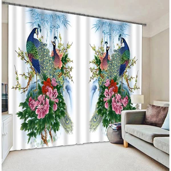 Oriental Traditional Peacocks with Blossoms Printed Animal Style Blackout Custom 3D Curtain by BeddingInn