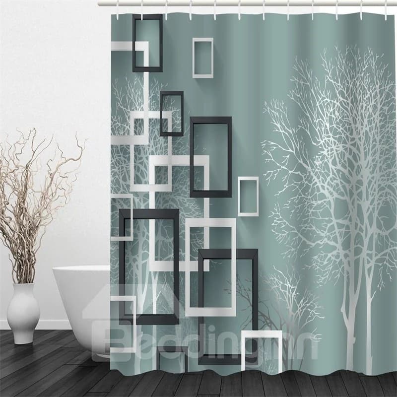 Photo Frames and Tree Pattern Polyester Waterproof and Eco-friendly 3D Shower Curtain by BeddingInn
