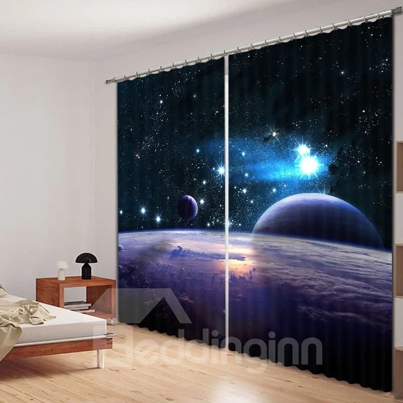 Planets in the Universe Printed 3D Curtain by BeddingInn