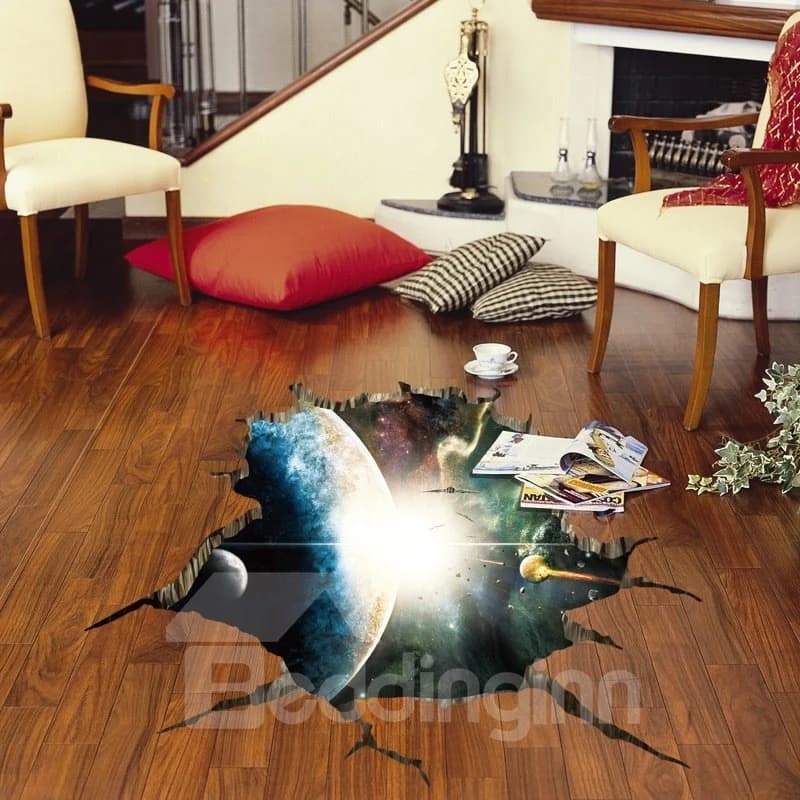 Planets Outerspace Pattern Waterproof 3D Floor Stickers PVC Wall Stickers by BeddingInn