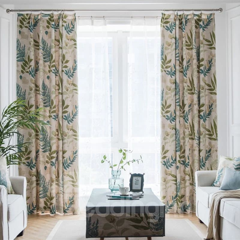 Plant Pattern Blackout Feature Polyester Material Jacquard Technics Curtain Sets by BeddingInn