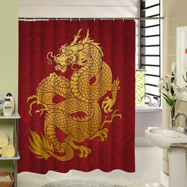 Powerful Golden Dragon Printing Bathroom Waterproof Shower Curtain by BeddingInn