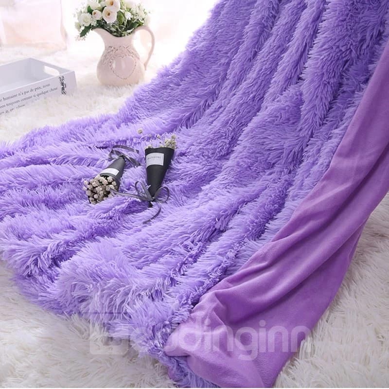 Princess Style Solid Orchid Purple Soft and Fluffy Double Layer Throw Blanket by BeddingInn