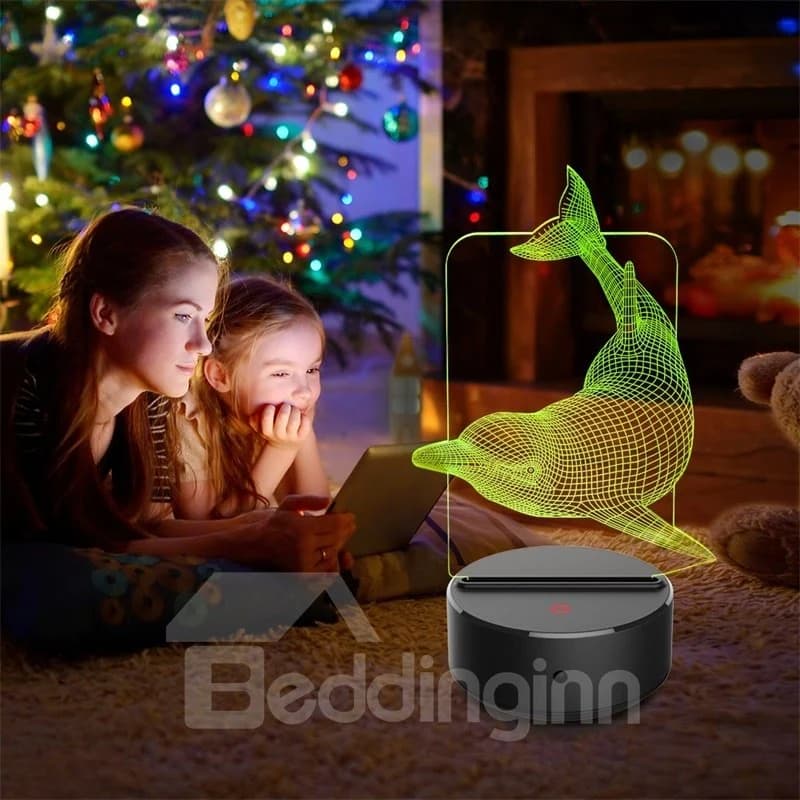 Remote Control 7 Colors 3D Dolphin LED Night Table Lamp by BeddingInn