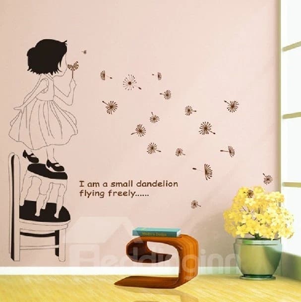 Removable Blowing Dandelion Girl Print Wall Stickers by BeddingInn