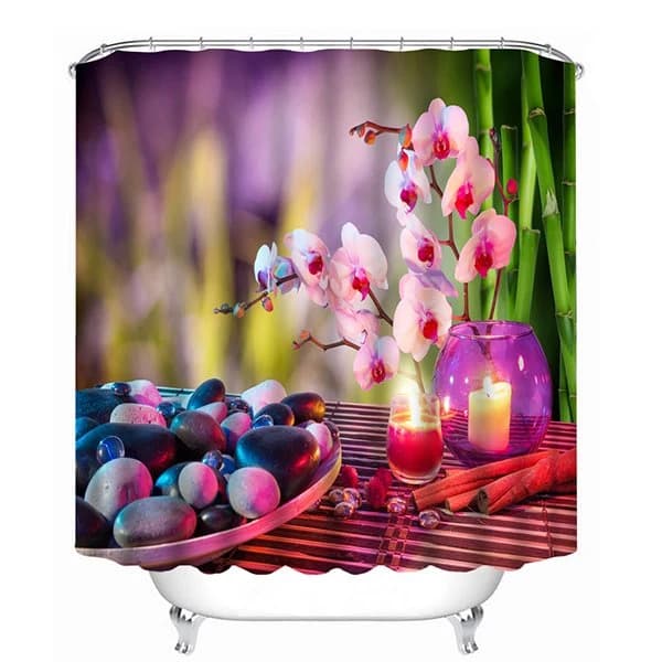 Romantic Pebbles and Flowers in the Candlelight Print 3D Shower Curtain by BeddingInn
