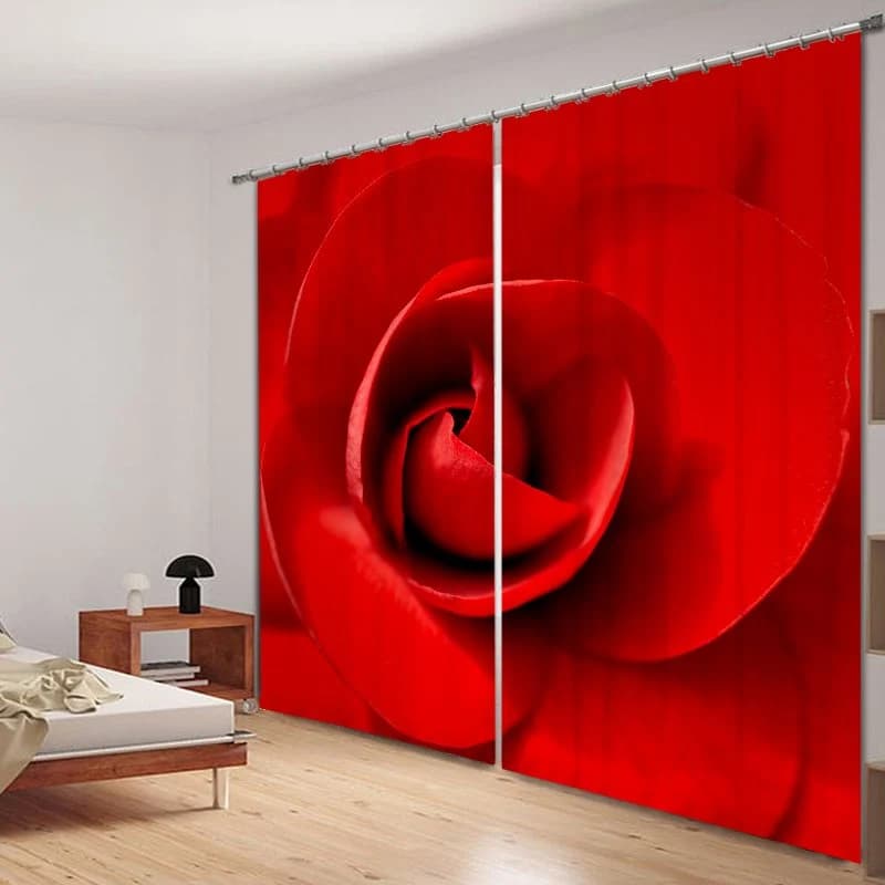 Romantic Red Rose Polyester Printing 3D Curtain by BeddingInn