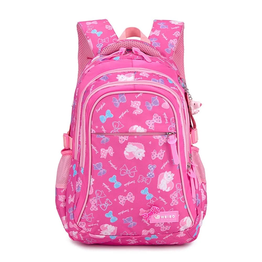 Rose Red Kitty Backpack School Bag Nylon Waterproof Large Capacity For Girls by BeddingInn