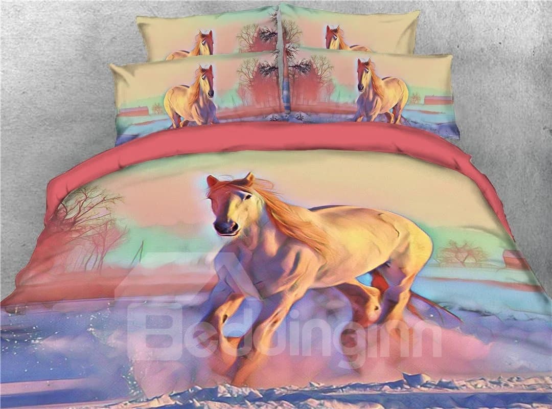 Running Horse and Scenery Digital Printing 3D 4-Piece Bedding Set/Duvet Cover Set by BeddingInn