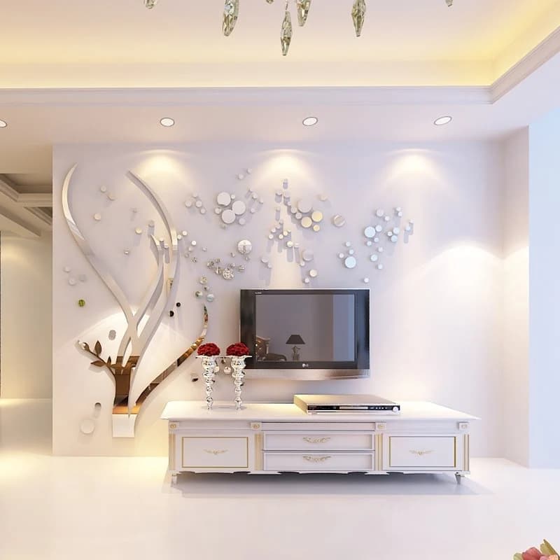 Silver Branches and Round Dots Acrylic Mirror Waterproof and Eco-friendly 3D Wall Stickers by BeddingInn