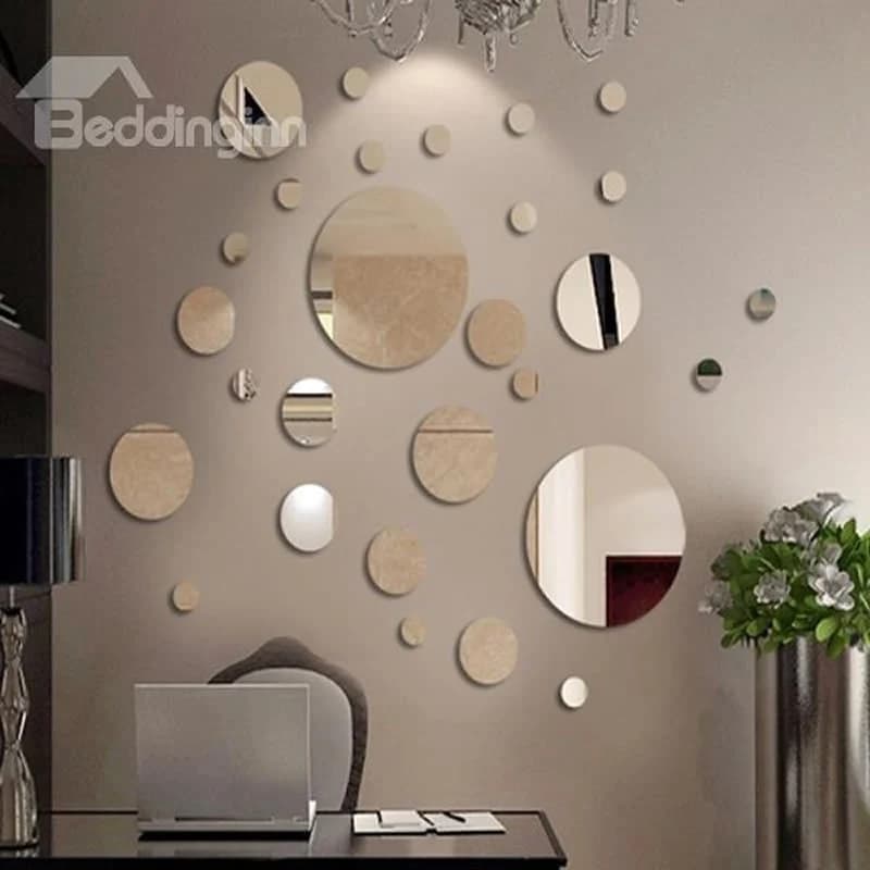 Silver Mirror Circles Polypropylene 3D Waterproof Wall Sticker by BeddingInn