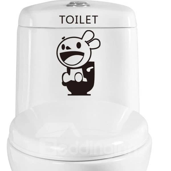 Simple Happy Rabbit Toilet Wall Stickers for Home Decoration by BeddingInn