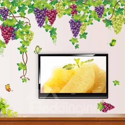 Simple Style Fresh Purple Grape and Photo Frame Pattern Wall Sticker by BeddingInn