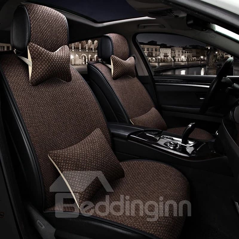Simple Style Plain Pattern Linen Universal Car Seat Cover by BeddingInn