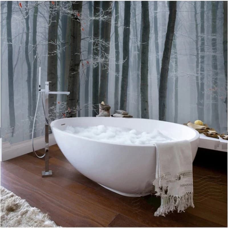 Simple White and Black Trees Pattern Waterproof 3D Bathroom Wall Murals by BeddingInn