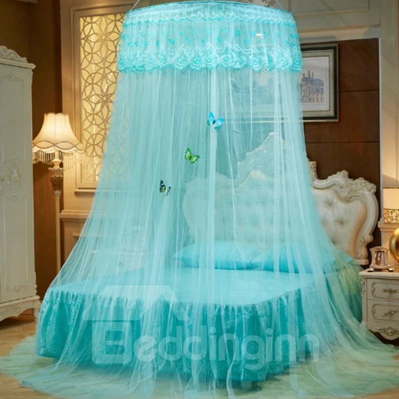 Sky Blue Round Lace Dome Polyester Lightweight Canopy Mosquito Net by BeddingInn