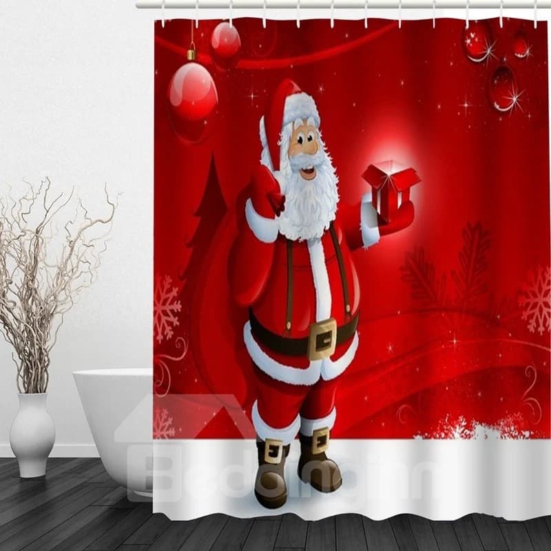 Smiling Santa Carry Gifts Printing Christmas Theme Bathroom 3D Shower Curtain by BeddingInn
