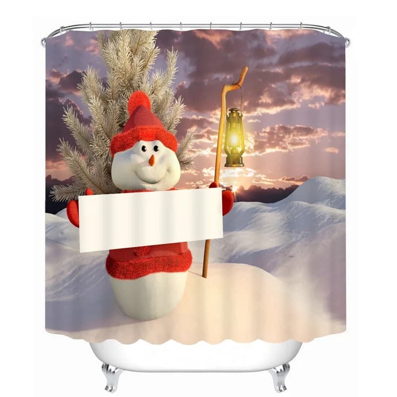 Snowman Holding a White Board Printing Christmas Theme Bathroom 3D Shower Curtain by BeddingInn