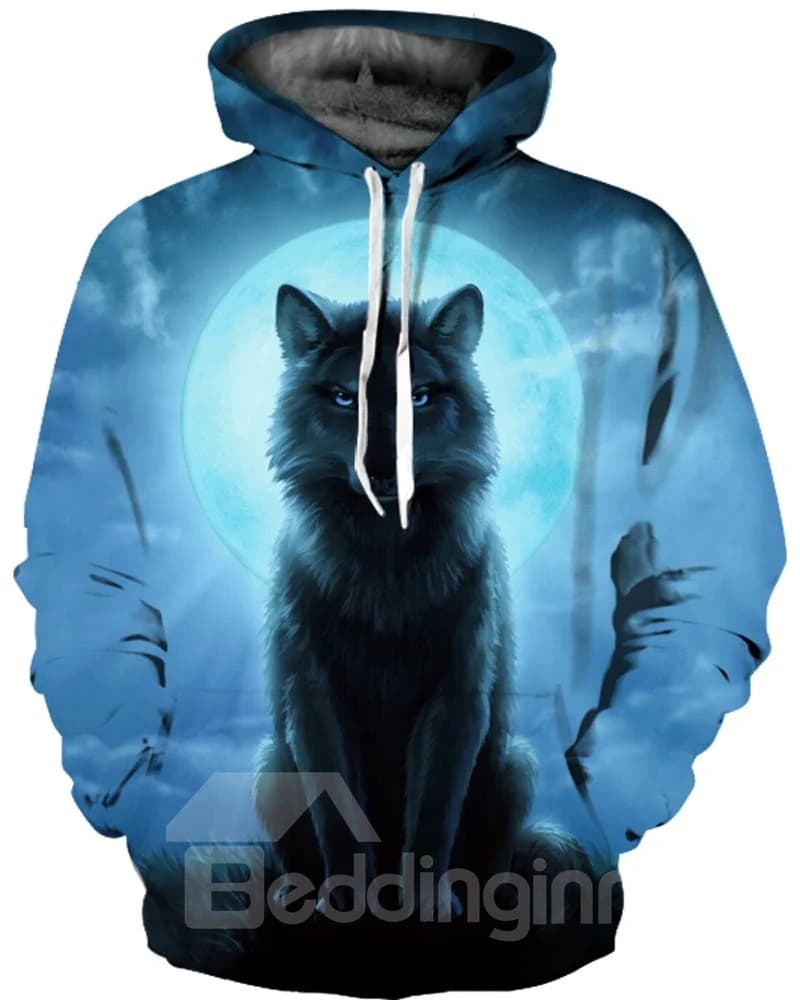 Special Long Sleeve Wolf Full Moon Pattern 3D Painted Hoodie by BeddingInn