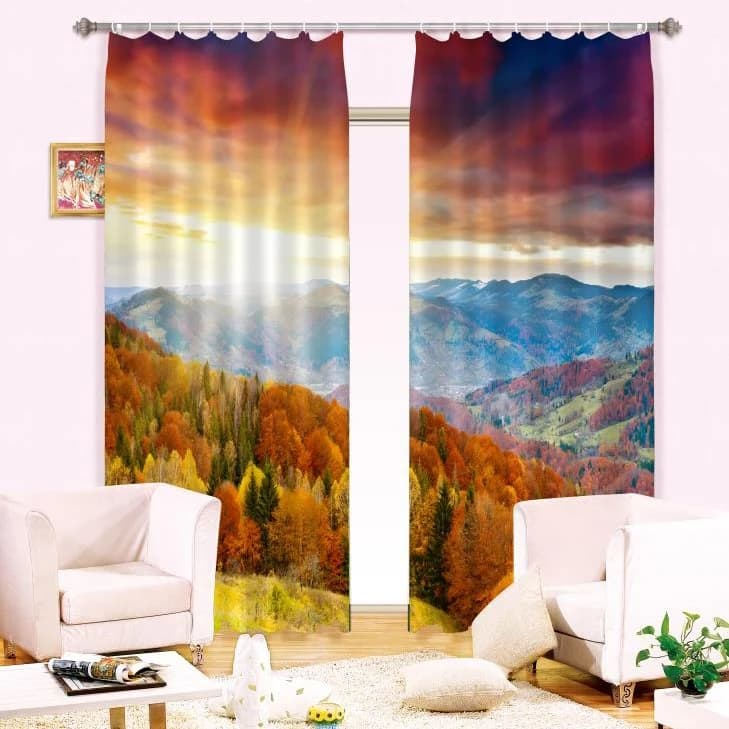 Splendid Forest Mountain Natural Scenery 2 Pieces Custom Living Room 3D Curtain by BeddingInn