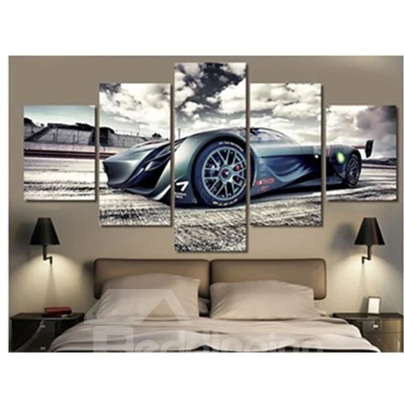 Sports Car and Clouds Hanging 5-Piece Canvas Eco-friendly and Waterproof Non-framed Prints by BeddingInn