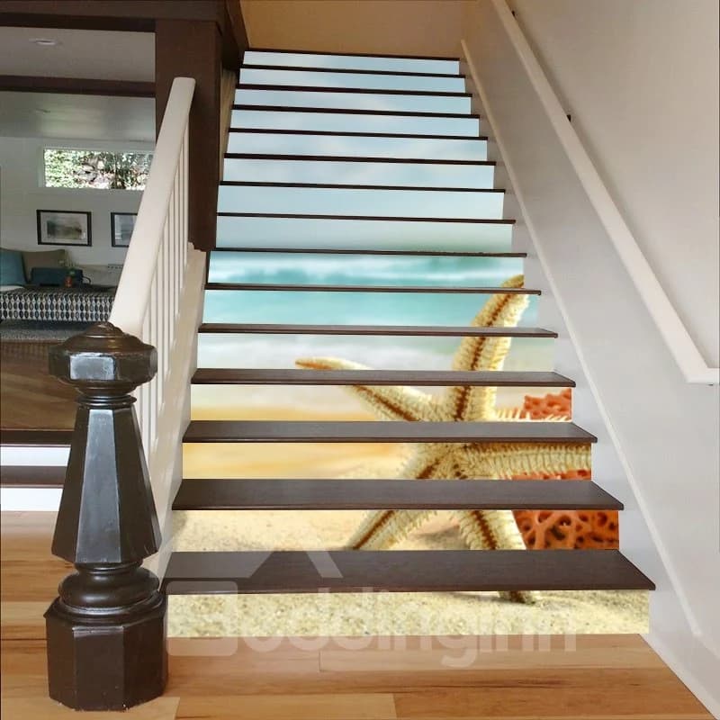 Starfish on The Beach 3D Waterproof Stair Murals by BeddingInn