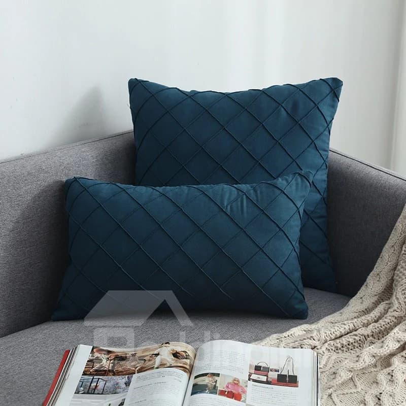 Suede Checked Cushion High Quality Flannelette Throw Pillow 13 Colors Optional by BeddingInn