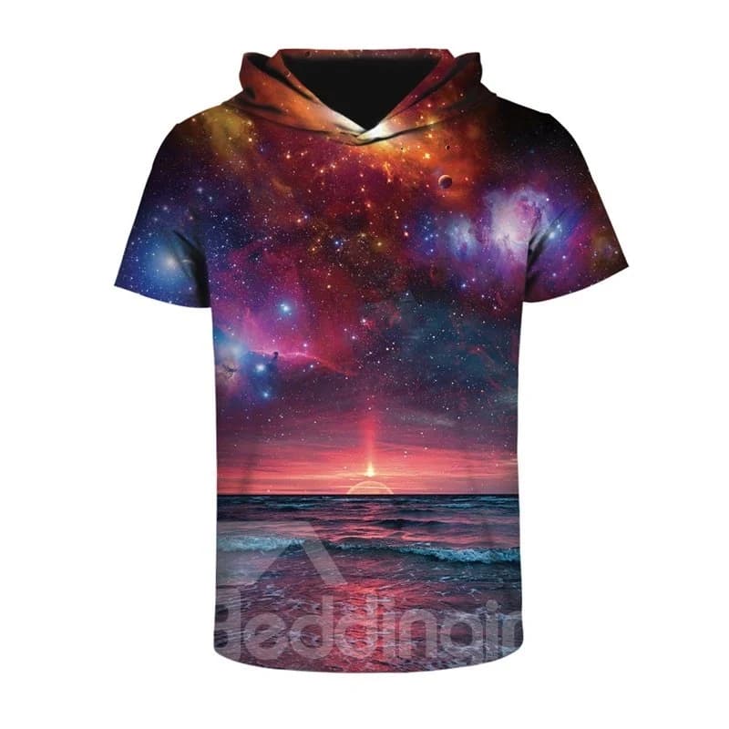 Sunset in the Deep Sea Comfortable Round Neck 3D Short Sleeve for Men Hooded T-shirt by BeddingInn