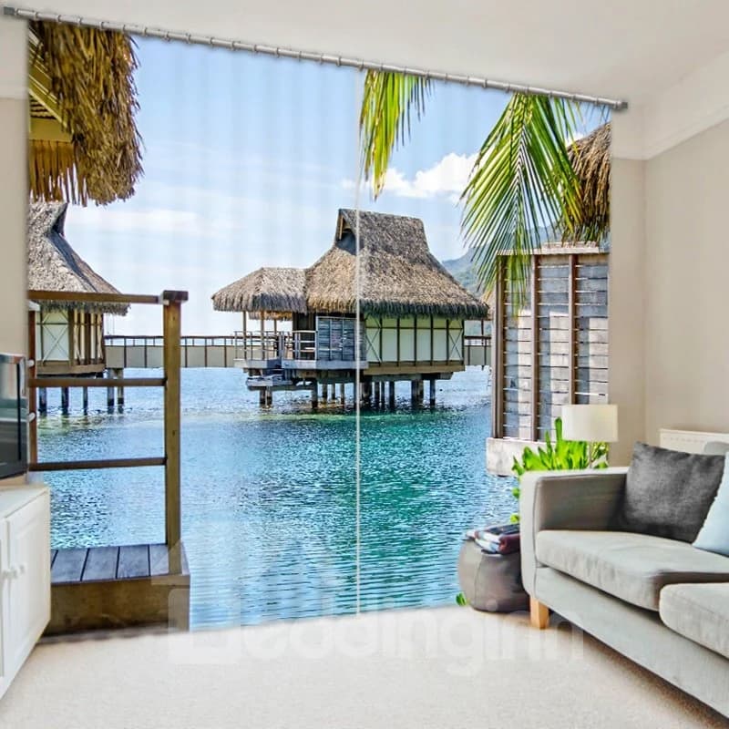 The Cabin on the Water 3D Printed Polyester Curtain by BeddingInn