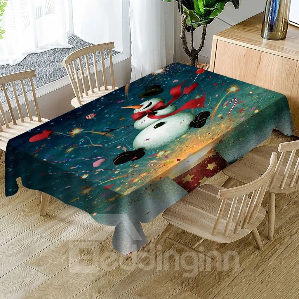 The Funny Snowman Greeted Christmas Various Christmas Theme Patterns 3D Tablecloth Unfading Durable Suitable For Family Travel Party Etc by BeddingInn