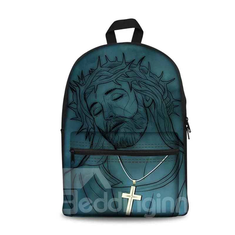 Theology Dark Blue Jesus Pattern Washable Lightweight 3D Printed Backpack by BeddingInn