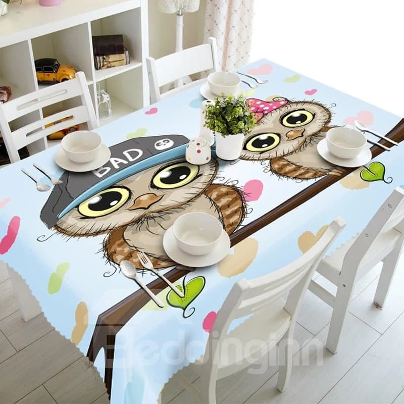 Two Cute Cartoon Owl Prints Design Dining Room Decoration 3D Tablecloth by BeddingInn