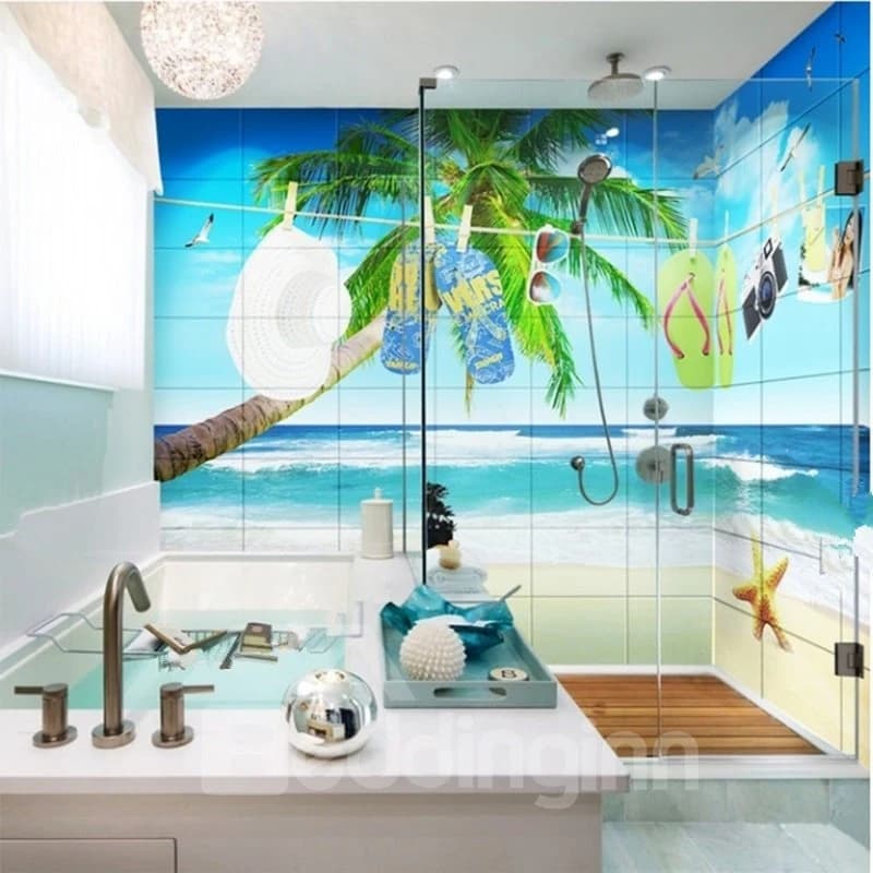 Unique Seaside Scenery Pattern Design Waterproof 3D Bathroom Wall Murals by BeddingInn