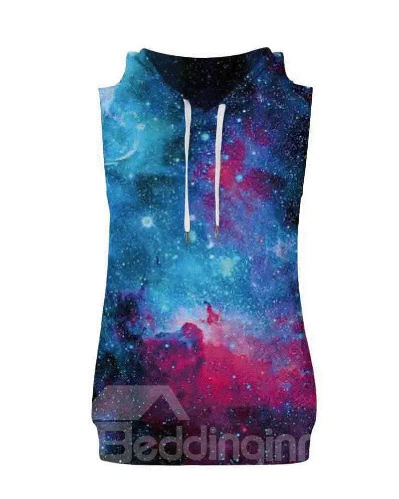 Vast Galaxy Sleeveless Pullover Hooded Men Fashion T-shirt by BeddingInn