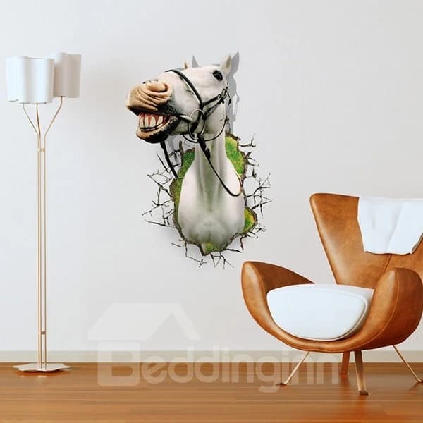 Vivid White Horse Through Wall Hole Removable 3D Wall Sticker by BeddingInn