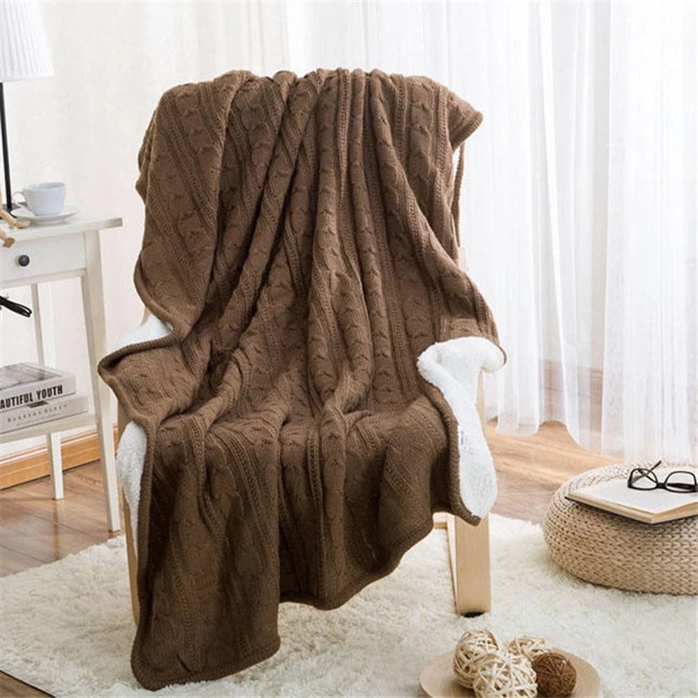 Warm Bed Blanket Machine Wash Acrylic Blanket Simple Style Solid Color Soft and Fluffy Double Layer Throw Blanket by BeddingInn