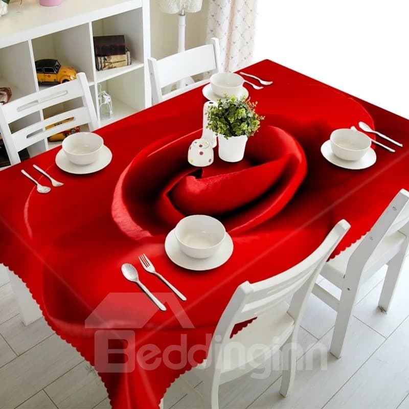 Warm Red Rose Prints Washable Dining Room Decoration 3D Tablecloth by BeddingInn