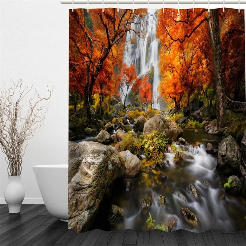 Waterfall and Trees Polyester Waterproof and Eco-friendly 3D Shower Curtain by BeddingInn