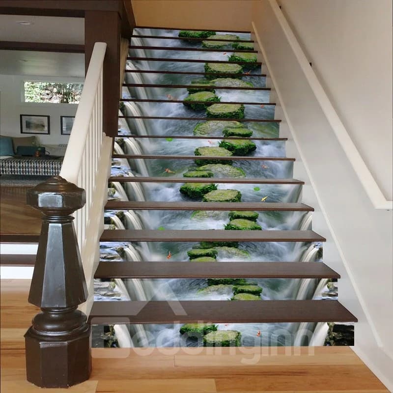 Waterfall Scouring Stones 3D Waterproof Stair Murals by BeddingInn