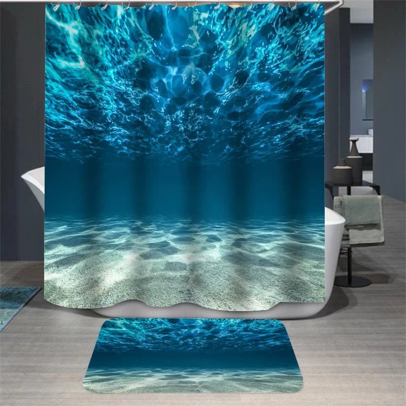 Waterproof and Mildewproof 3D Sea Print Polyester Shower Curtains with Free Hooks by BeddingInn