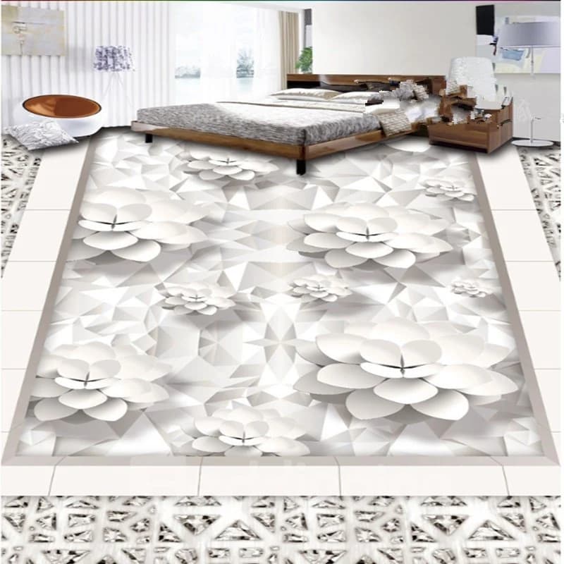 White Flowers Printings European Style Nonslip and Waterproof 3D Floor Murals by BeddingInn