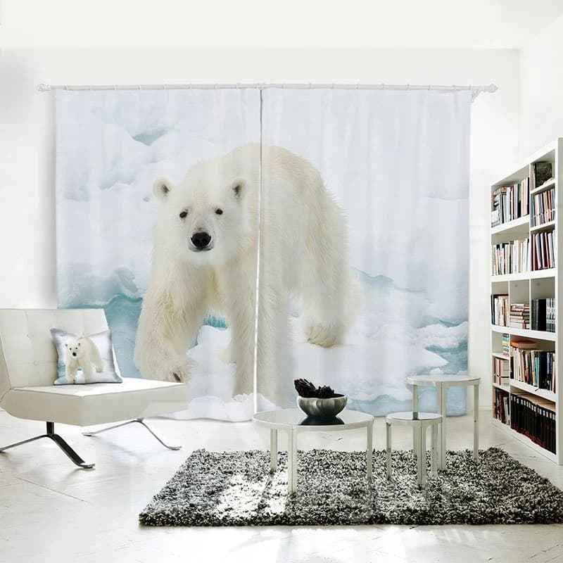 White Polar Bear Pattern 3D Painted Polyester 2 Panels Curtain by BeddingInn