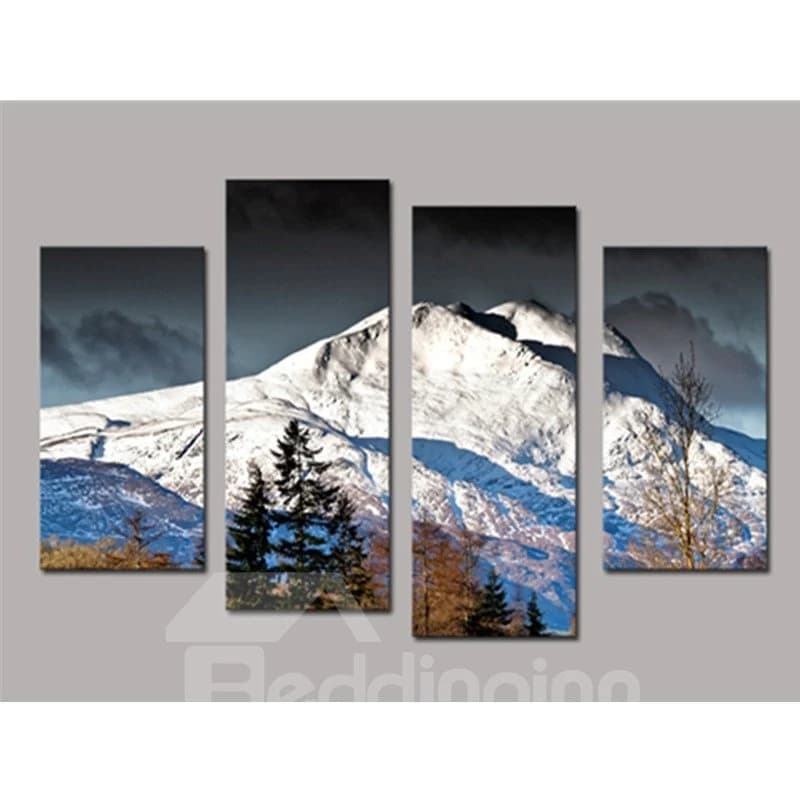 White Snow-Mountain 4-Panel Canvas Hung Non-framed Wall Prints by BeddingInn